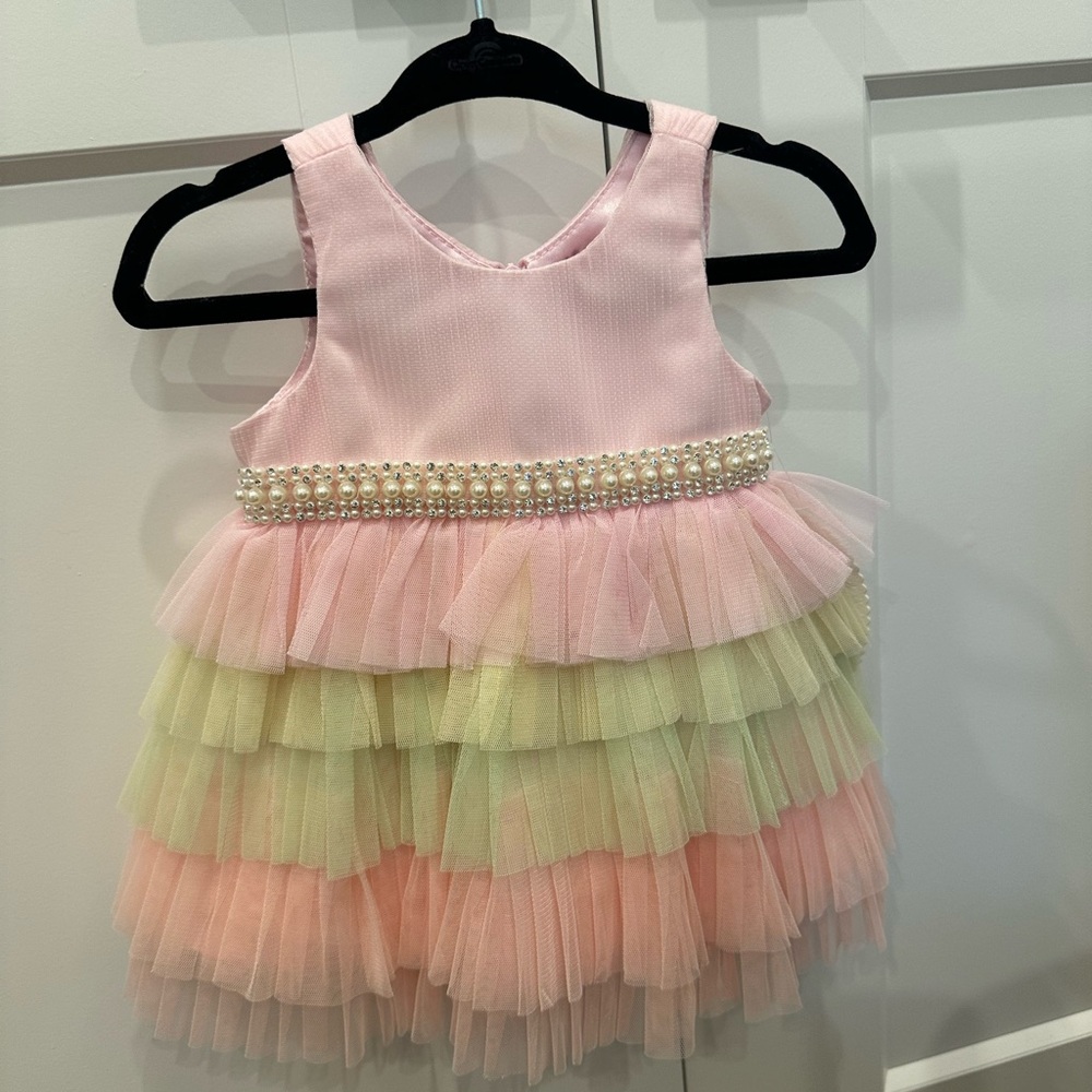 Pink and Green Layered Tulle Dress